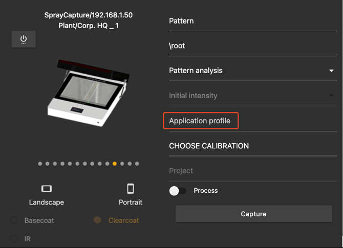 Capturing menu choose app profile